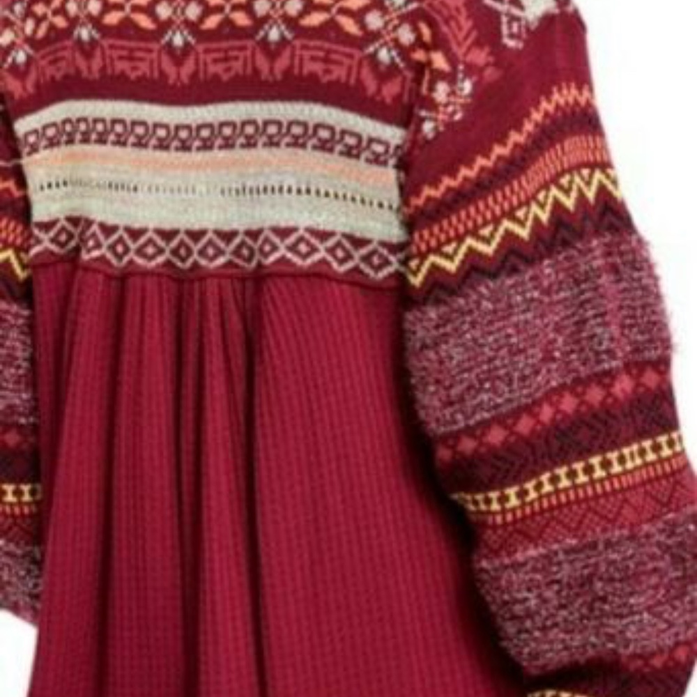 NEW Free People Fair Isle Cozy Cottage Sweater M Pullover Tunic Bell Sleeves Top - Picture 12 of 16